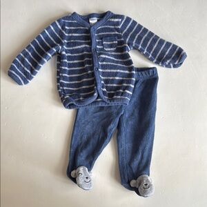 Carter’s Striped 2 Piece Top and Bottom Matching Set W Bear Face Footies 3 Mo